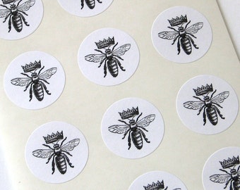 Queen Bee Stickers One Inch Round Seals