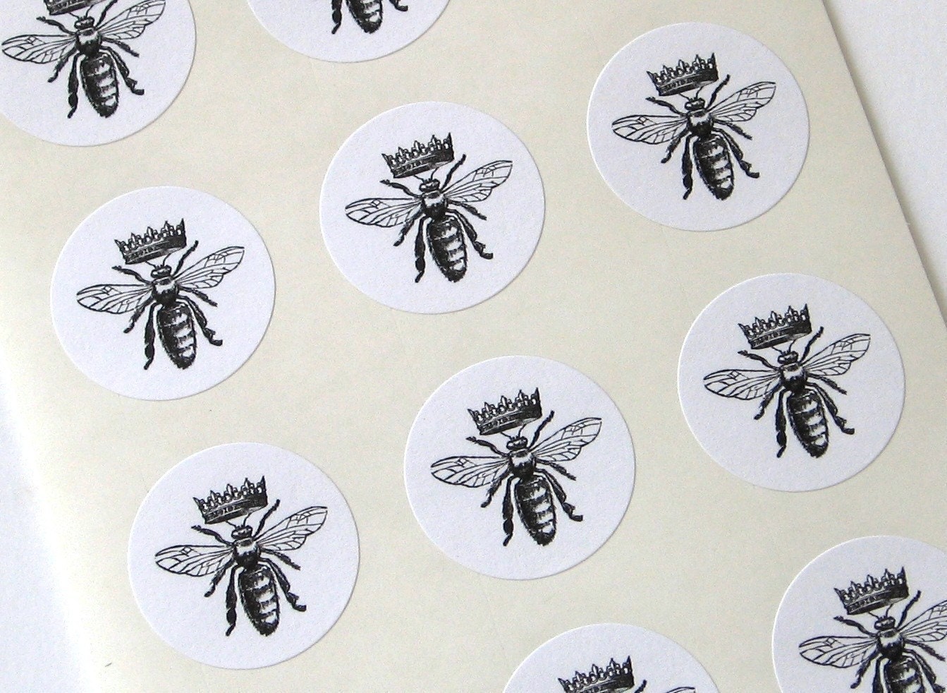 Queen Bee Stickers One Inch Round Seals
