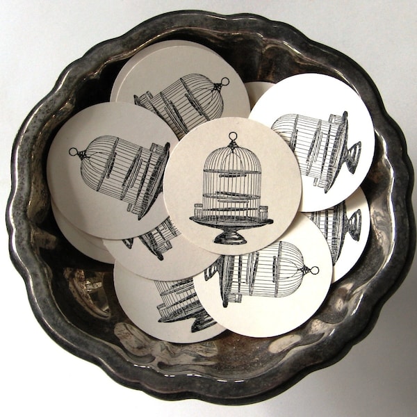 Bird Cage on Stand Tags Round Gift Tags Set of 10