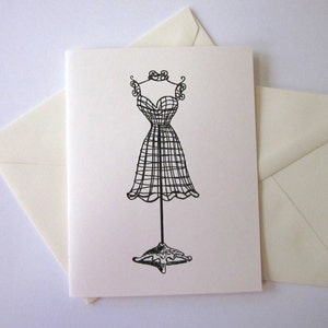 Wire Dressform Note Cards Stationery Set of 10 Cards in White or Light Ivory with Matching Envelopes