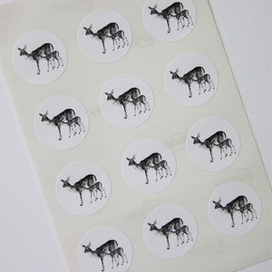 Mother Deer and Baby Fawn Stickers One Inch Round Seals