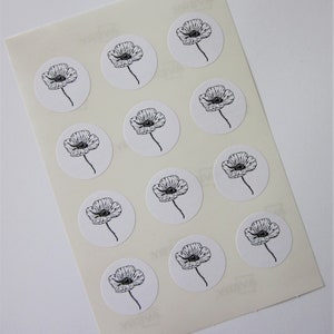 Poppy Flower Stickers One Inch Round Seals