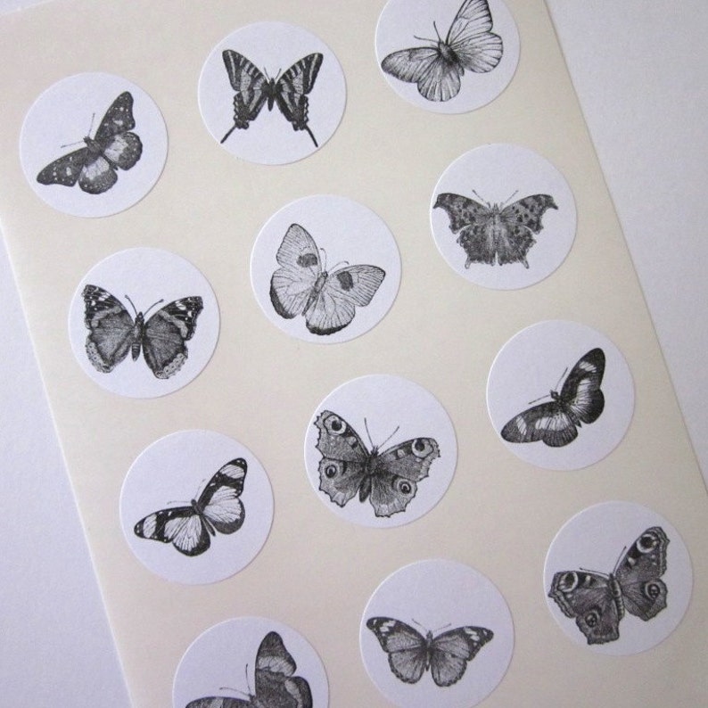 Butterfly Stickers One Inch Round Seals image 1