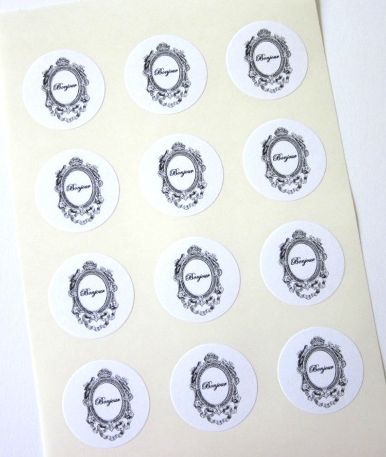 Bonjour Stickers One Inch Round Seals - Etsy