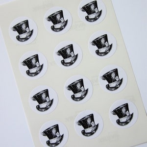 Mad Hatter Hat Alice in Wonderland Stickers  One Inch Round Seals