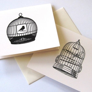 Cartes de note de cage d’oiseau en ivoire blanc ou léger avec des enveloppes assorties