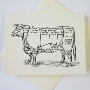 Coupes de cartes de boucherie de boeuf Papeterie Ensemble de 10 cartes en ivoire blanc ou léger avec enveloppes assorties