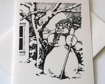 Snowman Note Cards Stationery Set of 10 Cards in White or Light Ivory with Matching Envelopes