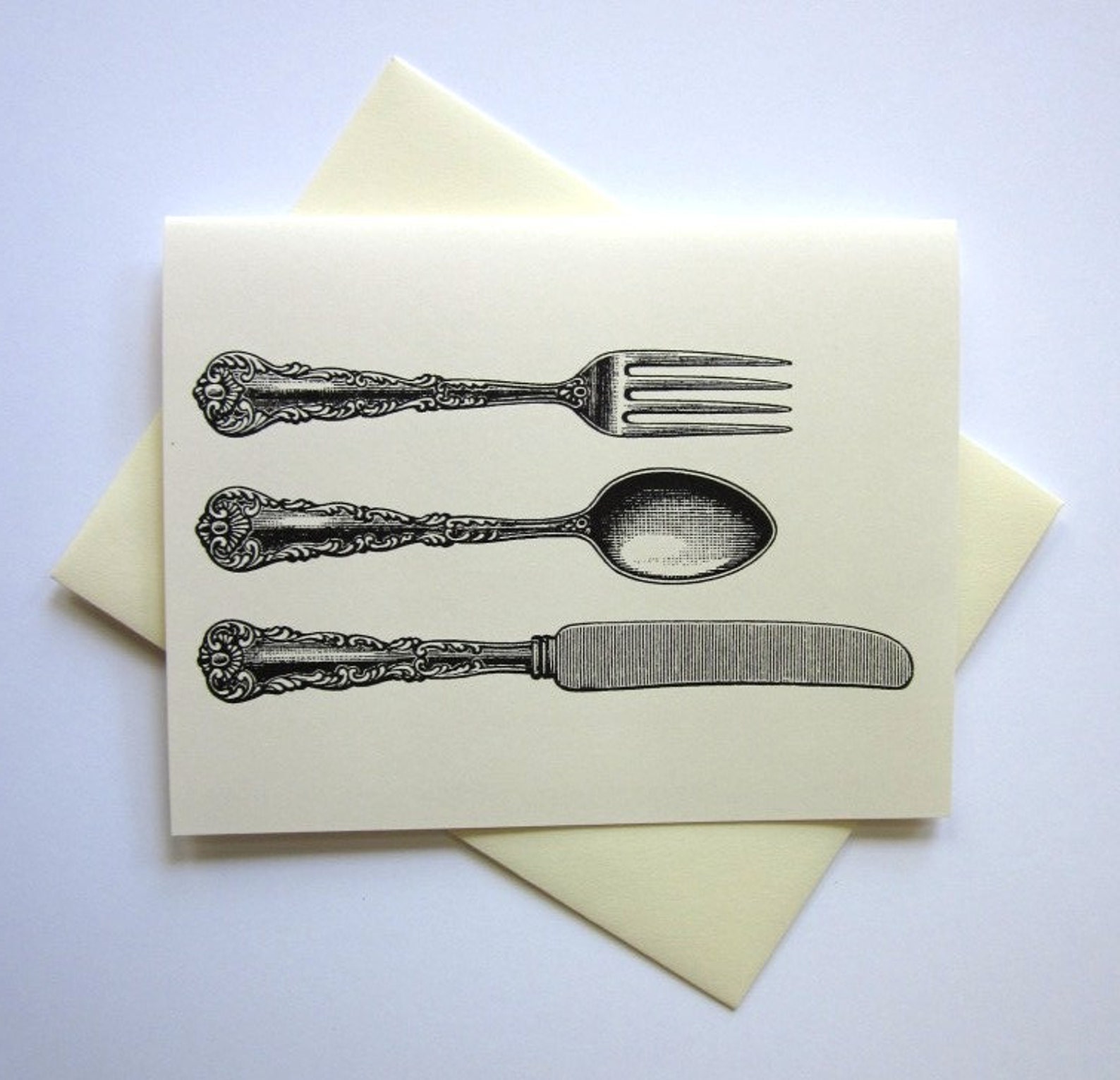 Cutlery Knife Spoon Fork Silverware Note Cards Stationery Set Etsy