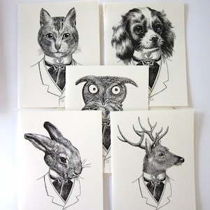 Ensemble de cartes d’animaux de 10 en ivoire blanc ou léger avec enveloppes assorties