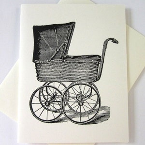 Vintage Baby Carriage Pram Cards Set of 10 in White or Light Ivory with Matching Envelopes