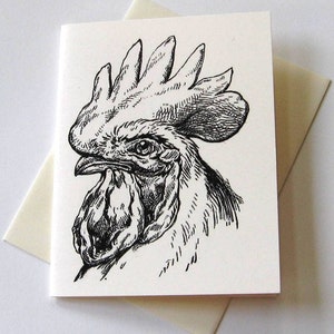 Rooster Note Cards Stationery Ensemble de 10 cartes en ivoire blanc ou léger avec enveloppes assorties