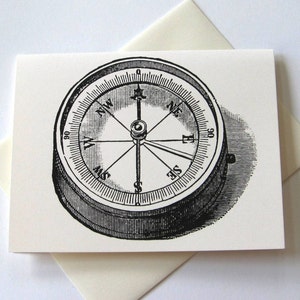 May include: A black and white illustration of a compass with the cardinal directions marked. The compass is set against a white background.