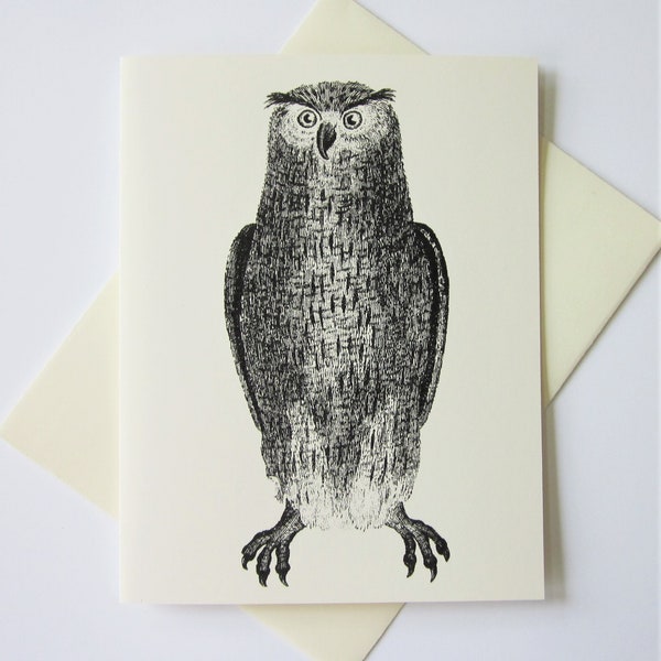 Owl Note Cards Stationery Set of 10 Cards in White or Light Ivory with Matching Envelopes