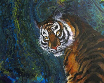 Acrylic Poured Tiger