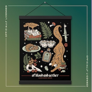 Of Blood and Aether Hanging Poster | Fantasy Wall Art | Wooden Hanger Print | Officially Licensed Harper Hawthorne |  Book Merch