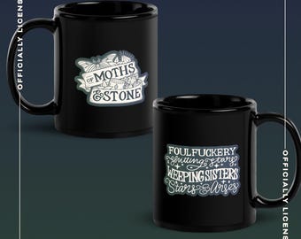 Of Moths and Stone Curses Black Glossy Mug | Officially Licensed K.R.Fryatt merch