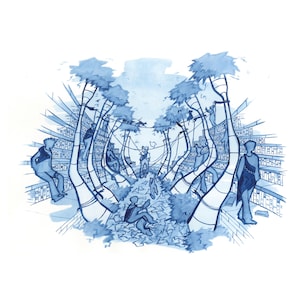 Blue Watercolor Narrative Art for Children Unique Collectible Blues Artwork for Living Room Collection Watercolor Collectible Blues Style