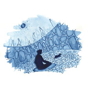 Blues Watercolor Art Collectible Rare Art from Unique Blue Art Collection of Special Narrative Artwork for Depth in Watercolor Style Art