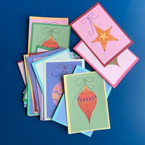 Bunte Weihnachtskarten Set Ornamente handgemachte Weihnachtskarten pastellfarben