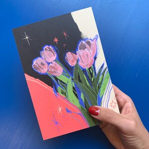 Carte Tulipes - Carte Contemporaine Tulipes Carte Postale Carte Artistique pour Amateurs d'Art Carte Postale Cadeau Fleurs Impression d'Art Carte Tulipes