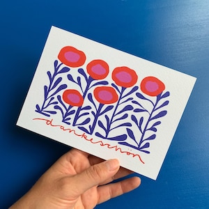 Dankeskarte Blumen Illustration Dankeschön Karte – Postkarte Dankeschön – handillustrierte Karte Büttenpapier 12x17 cm
