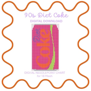 Digital Needlepoint Chart | Neon Diet Coke 80s 90s | Instant PDF Download w/ DMC Thread Recommendations