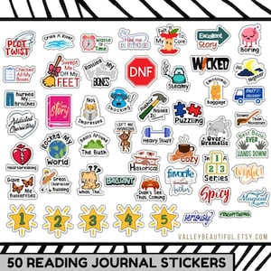 Reading Journal Sticker Pack - 50 Individual Book Review Sticker Set - Rate Your Books - Matte Finish Stickers Gift for Readers & Book Clubs