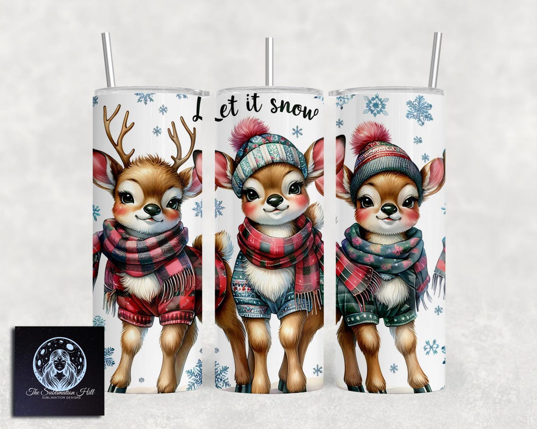 Let It Snow Reindeer 20 Oz Skinny Tumbler Wrap, Christmas Sublimation ...