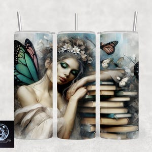Akwarelowe Fantasy Fairy Books 20oz Tumbler Wrap, Bookish PNG, Clipart Book Stack, Magiczna Książka, Biblioteka Vintage Book, Miłośnik Książek, Sublimacja