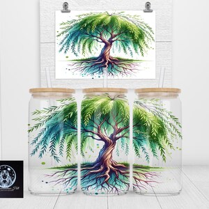Watercolor Tree with Roots Clipart, Forest Tree, Family Tree PNG, Nature Seasonal Tree Sublimation Png Design, 16 oz Glass Jar, Sublimation