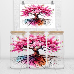 Watercolor Tree with Roots Clipart, Forest Tree 16oz glass jar png, Family Tree PNG, Nature Seasonal Tree Sublimation Png Designs