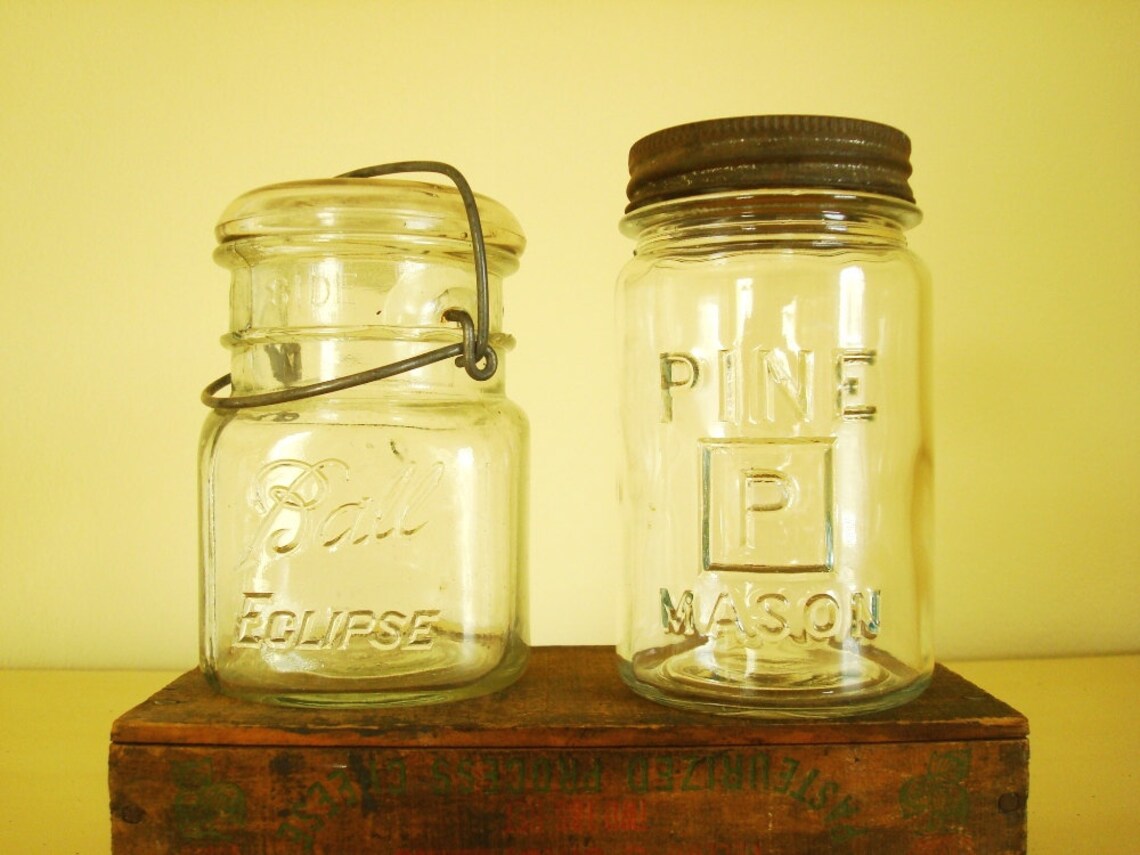 Pine Mason jar clear pint rare early Mason jar collectible Etsy