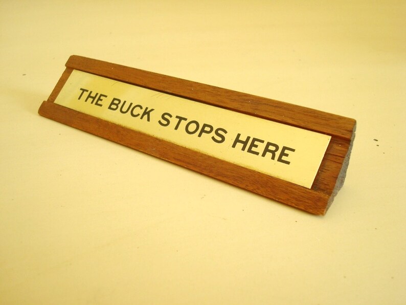 The Buck Stops Here vintage desk plaque wood and brass Etsy
