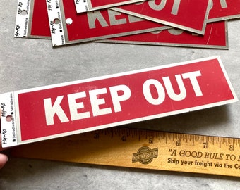 KEEP OUT vintage metal door sign in red & silver