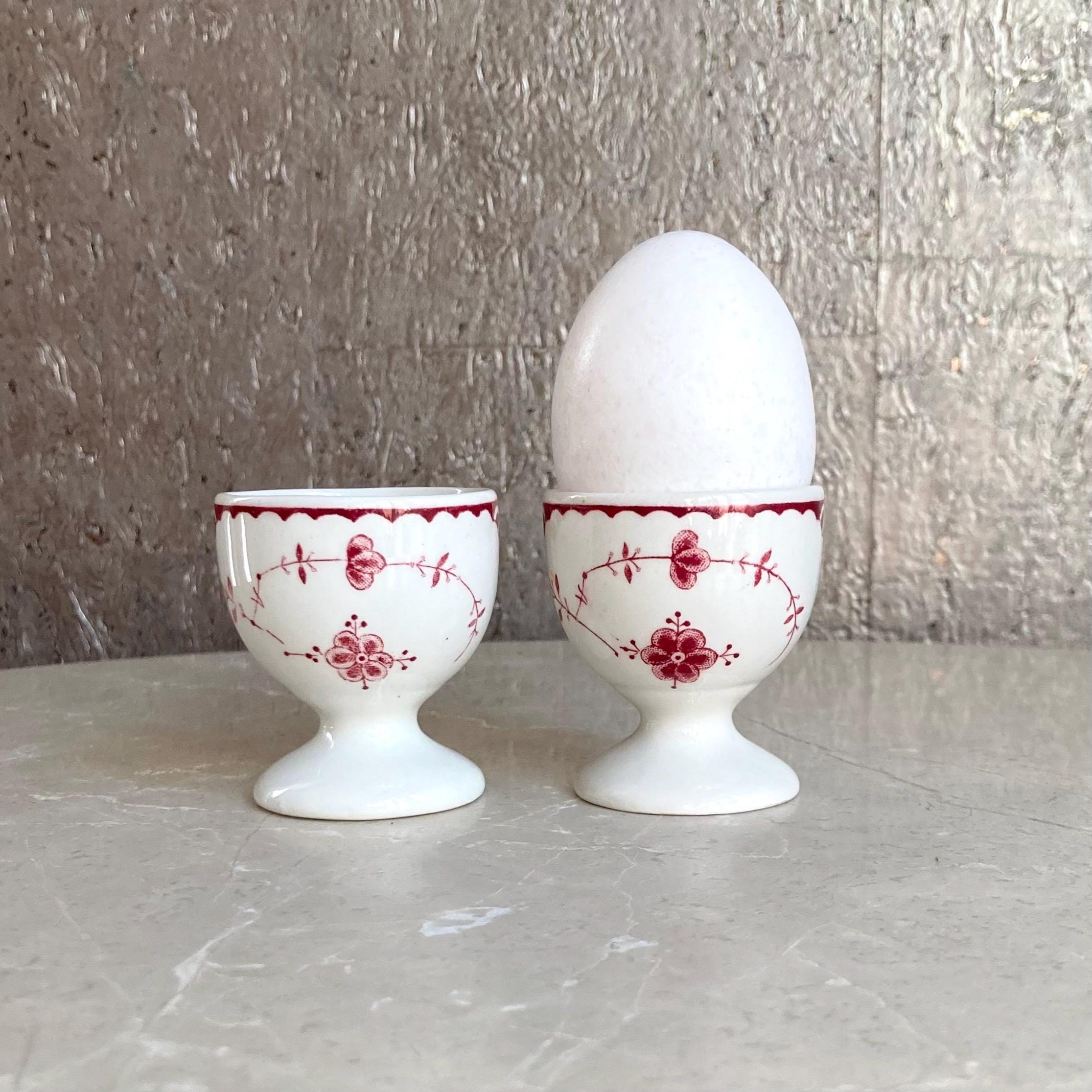 Pair of Vintage English Egg Cups, Victorian Design, Burgundy