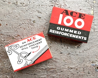 2 boxes Ace Gummed Reinforcements, 1950s full boxes for your vintage office supply cabinet