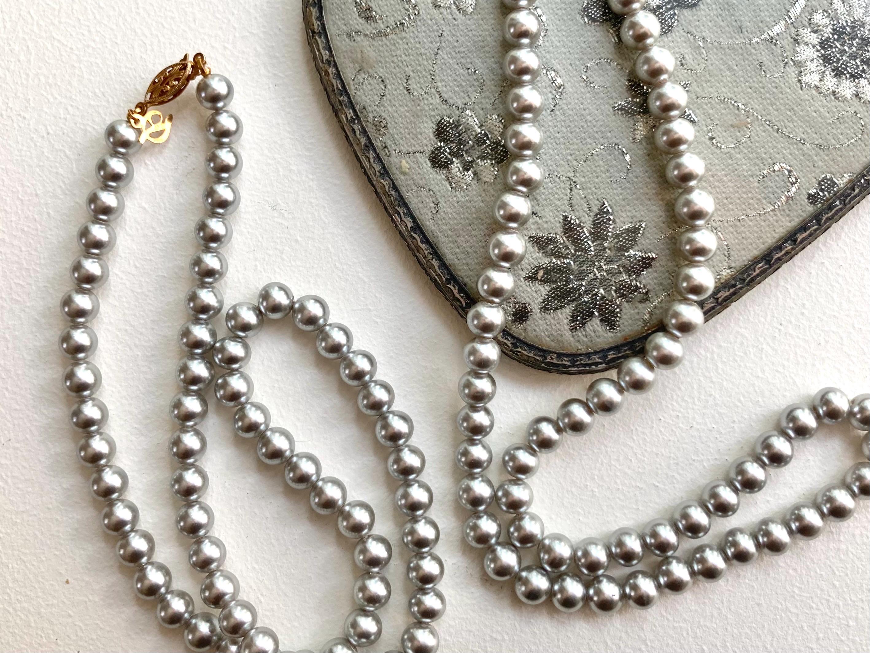 Danecraft Vintage Silver Gray Glass Pearl Necklace 20 In. New old stock 8mm Fuji Sea Pearls Etsy Canada