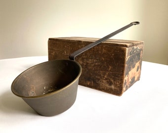 Antique iron ladle, vintage farm and kitchen utensil, 20” long