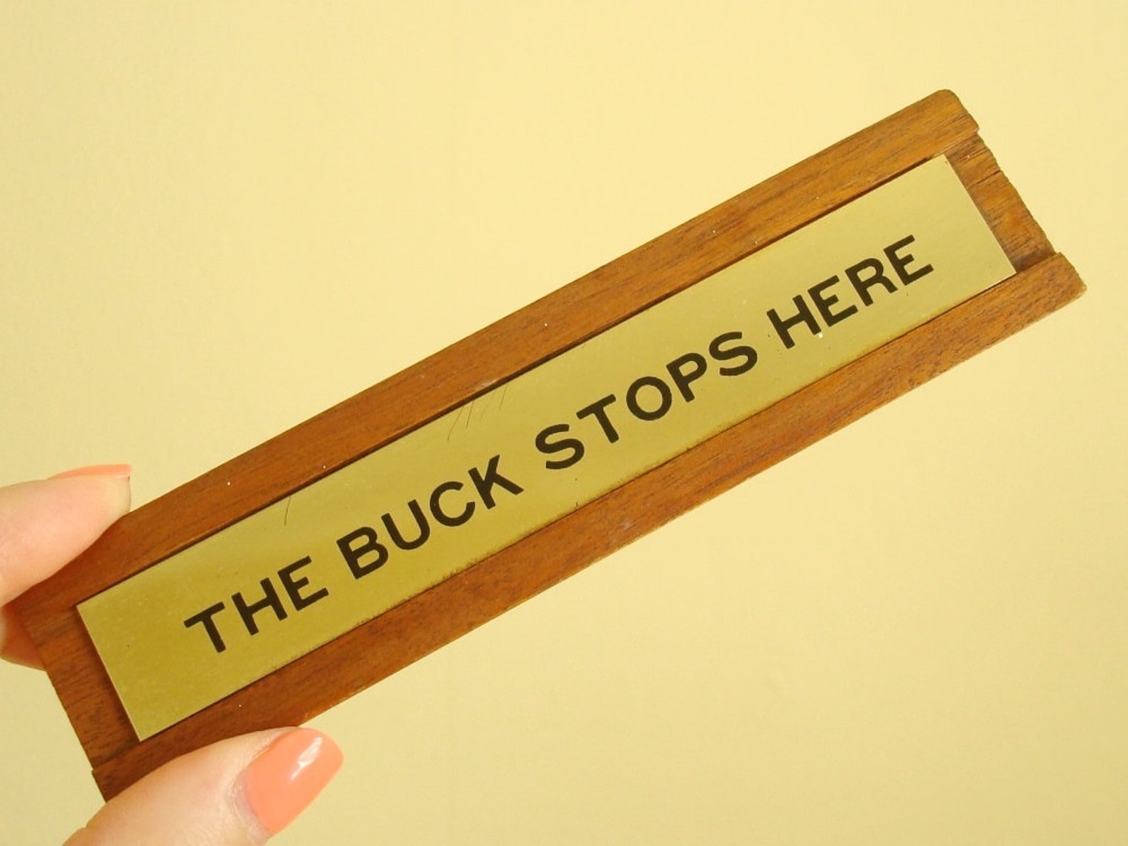 The Buck Stops Here vintage desk plaque wood and brass Etsy