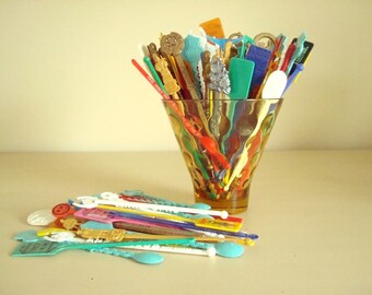 Swizzle stick grab bag, 25, 45 or 65 vintage cocktail drink stir sticks, hand-picked assortments as seen in Country Living