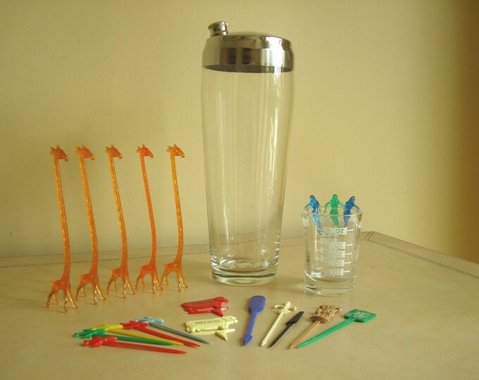 Cocktail Shaker Shot Glass & 20 Swizzle Accessories Etsy