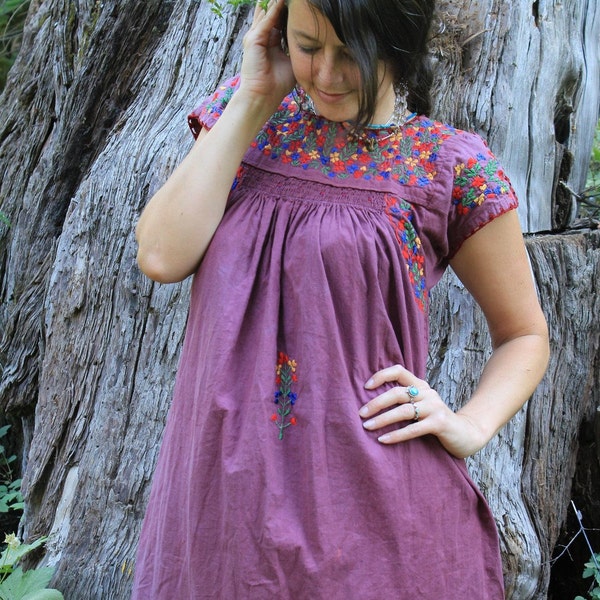 She Dwelt Among the Untrodden Ways - Gorgeous Plum Ethnic Embroidered Dress