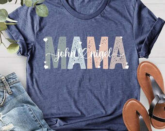 Personalized Mama T-Shirt, Custom Children's Name Shirt