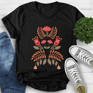 Scandinavian Shirt, Folk Art T-Shirt, Botanical Shirt, Scandinavian Gift, Gift For Women Vintage Flower Shirt, Christmas Gift For Women
