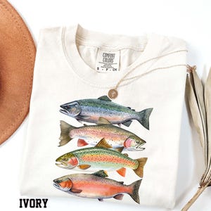 Abstract Colorful Trout In A Row Shirt - River Fish Trout Species Outfit - Fly Fishing Gift - Boho Unisex Crewneck Comfort Colors® Shirt
