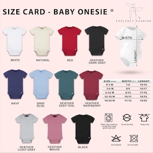 a baby onesie size chart with different colors and sizes