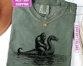 Funny T Shirts, Comfort Colors Bigfoot Shirts, Hilarious Loch Ness Monster Really Vintage Shirt, Funny Sasquatch Graphic Big Foot Shirt