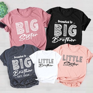 Custom Big Brother Big Sister T-Shirts, Little Sister, Matching Brothers, Little Brother, Sibling Hospital Outfits, Brother Est. 2024 Shirt