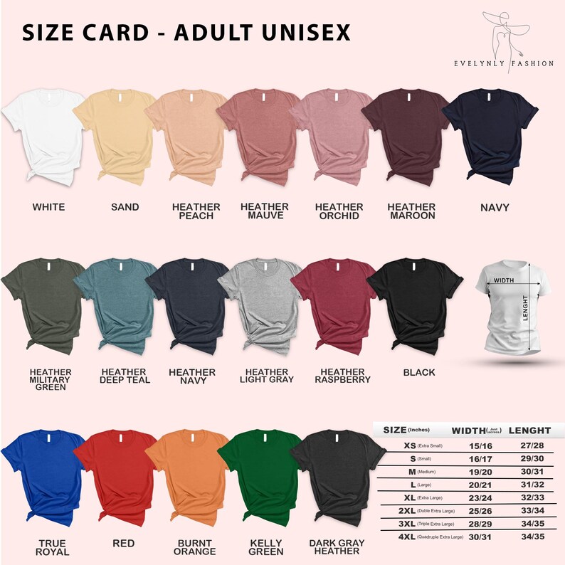 a women's t - shirt with the size card in different colors